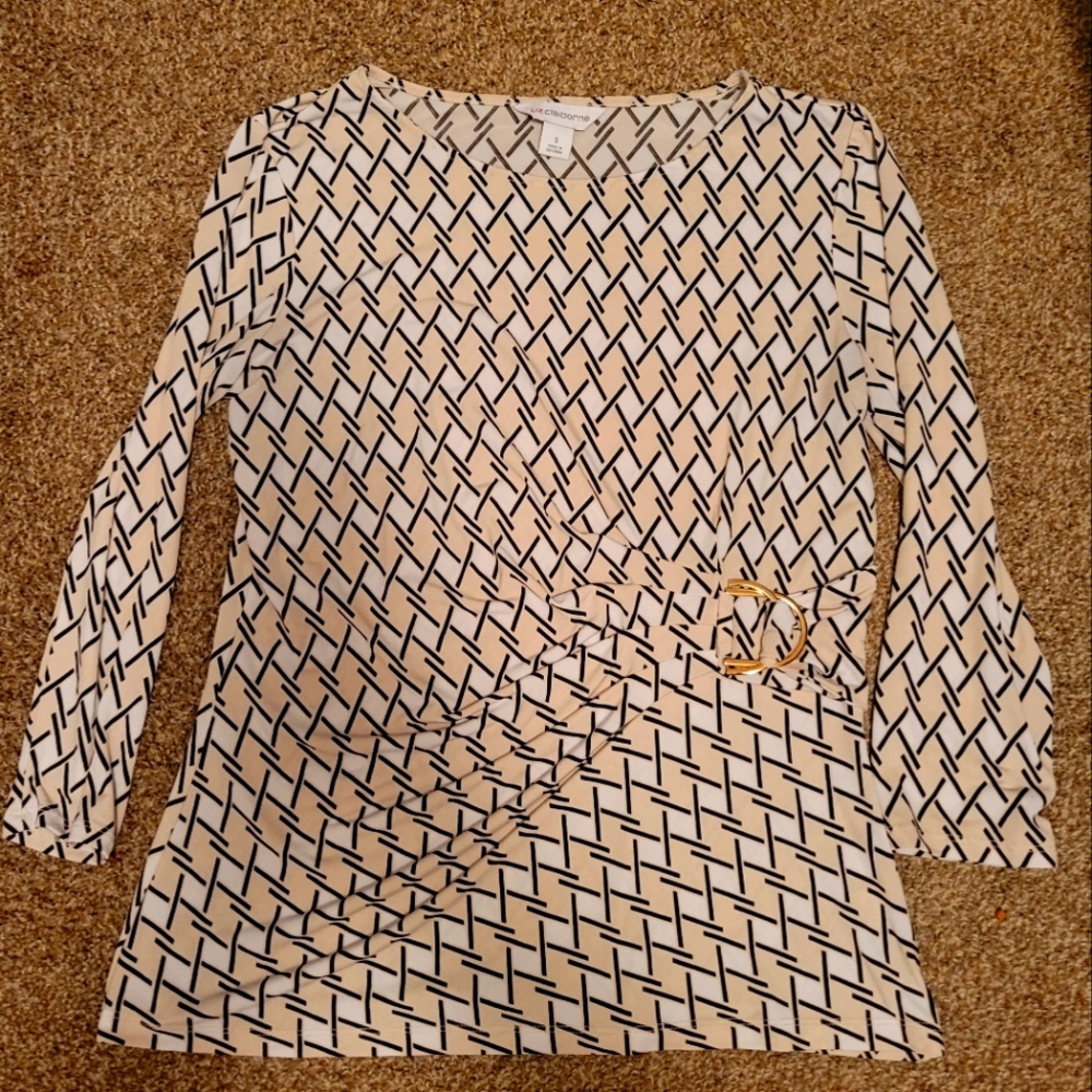 Liz Claiborne cream and white 3/4 sleeve blouse size Small